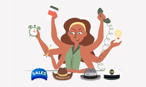 Small business owner challenged with many tasks